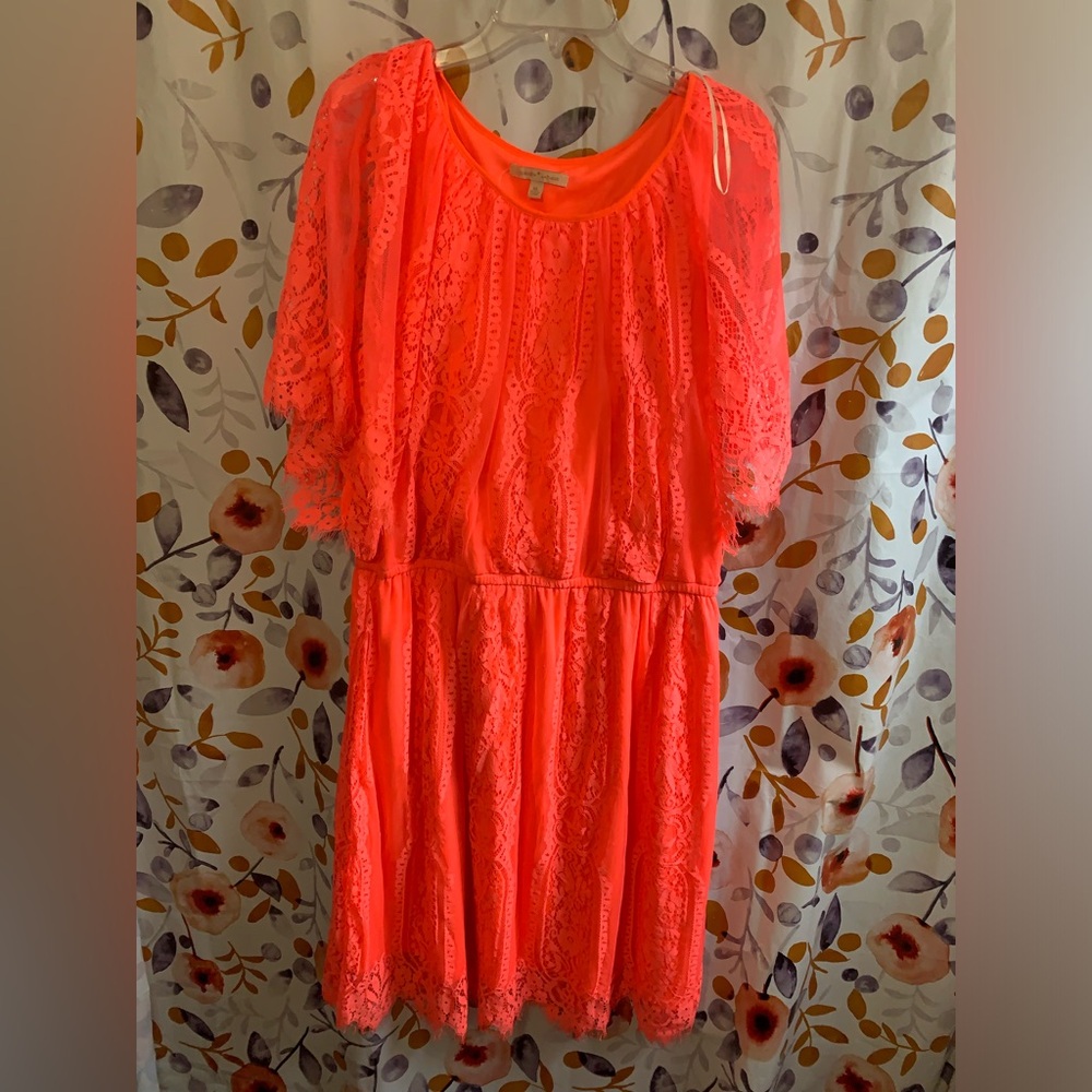 Gibson Latimer Neon Coral Lace Midi Dress Sz XL